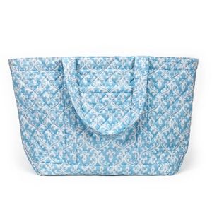 Quilted Koala Blue and White Happy Large Quilted Tote